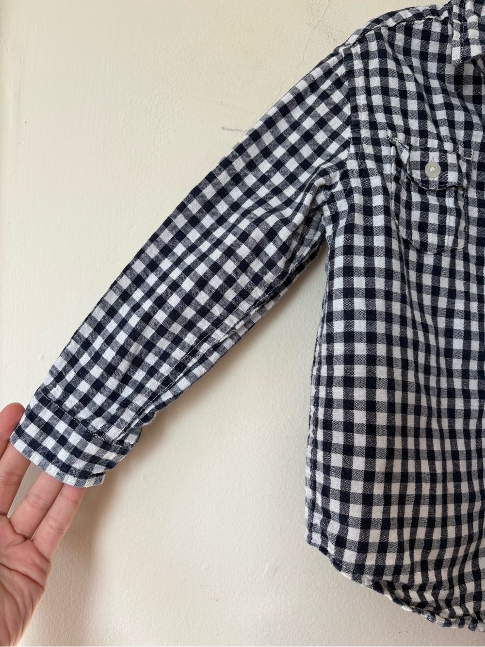 JANIE and JACK Gingham Linen/Cotton Button Down Shirt Navy Blue & White Sz 3 - Picture 4 of 11